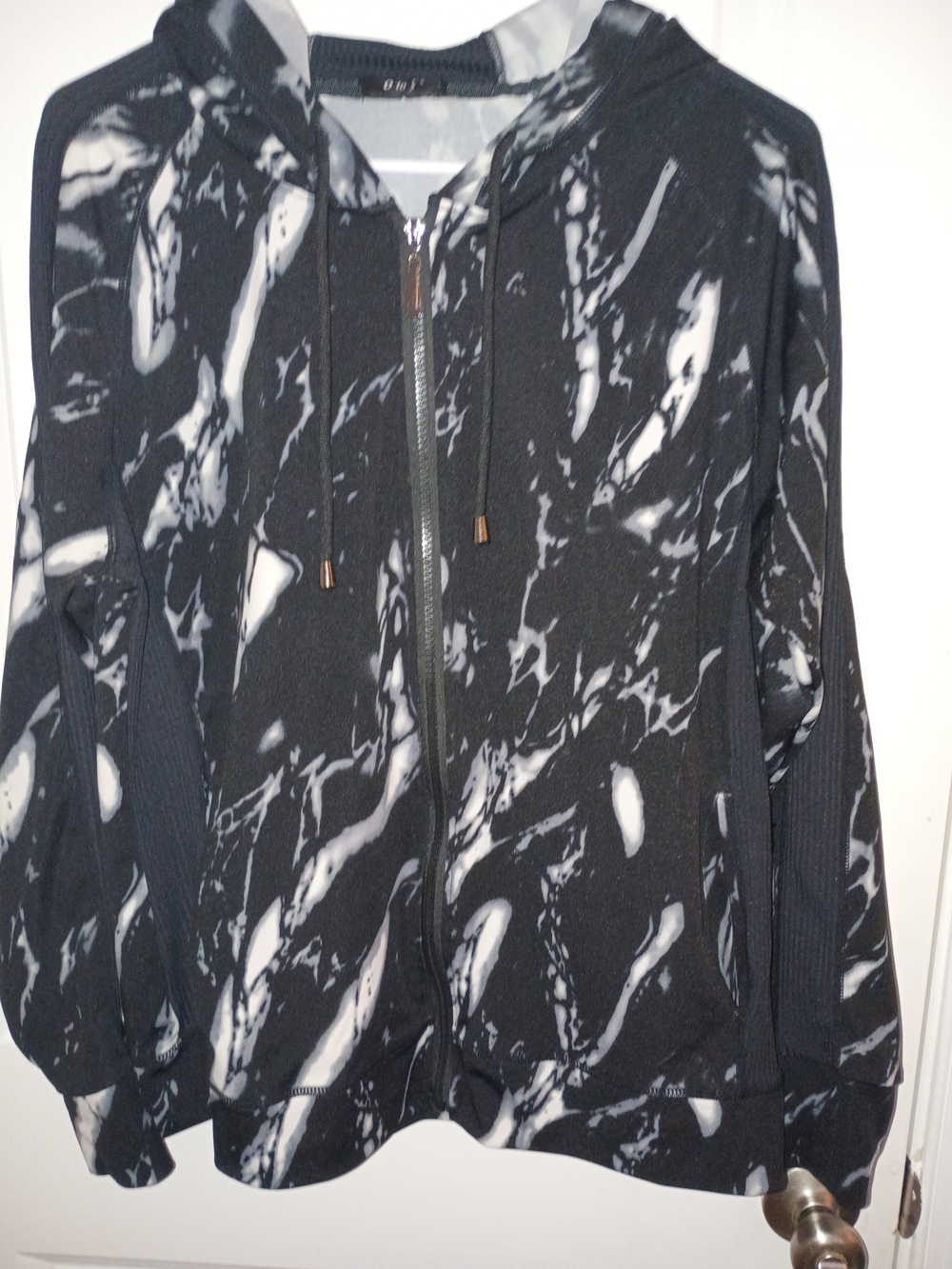 Women's Black & White Marble Zip Hoodie